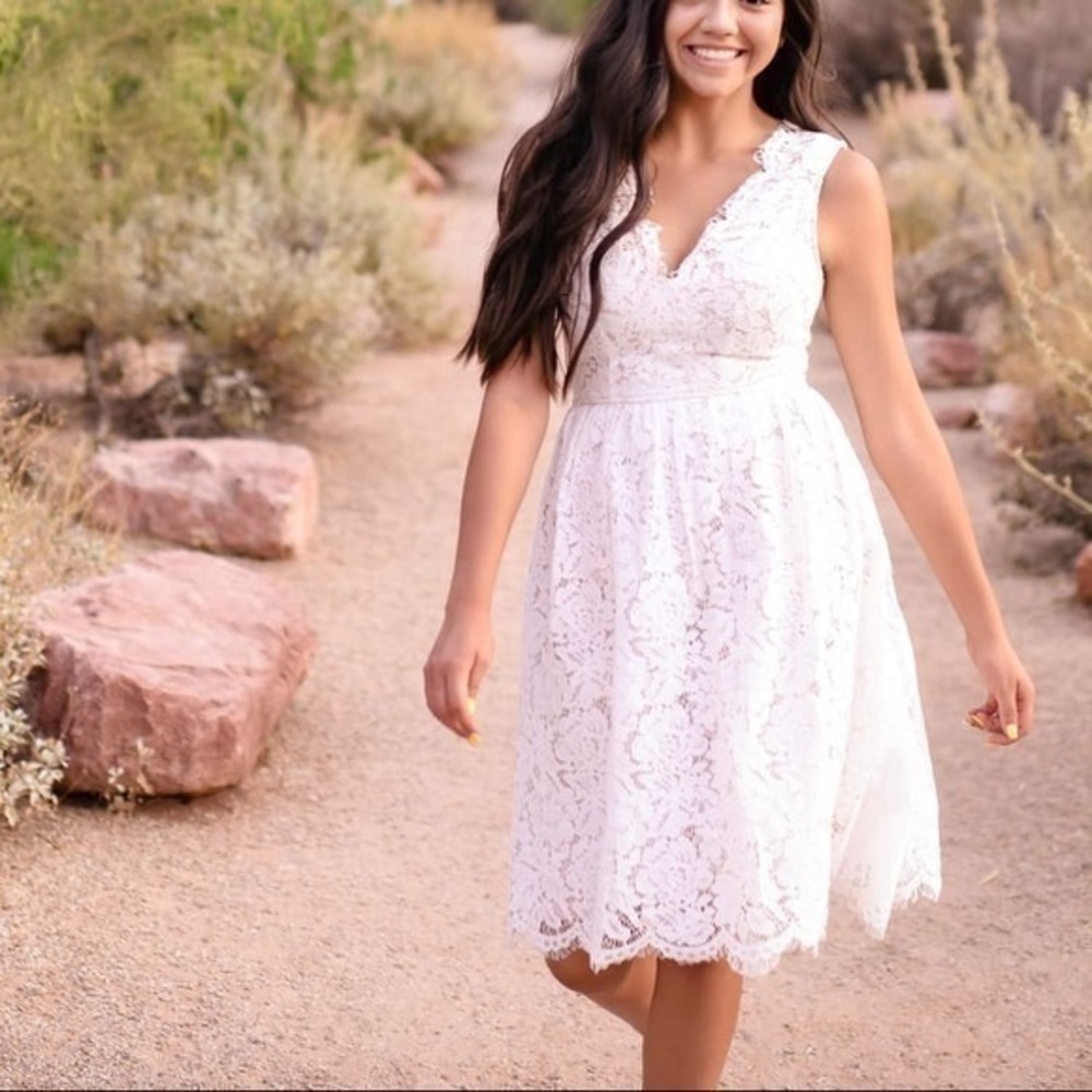 Lulu's White Lace Dress with pockets